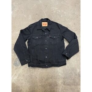 Levis Trucker Jacket Mens Medium Black Denim Button Front Red Tab 72334-0223